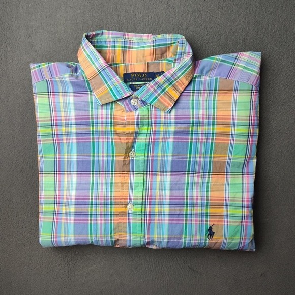 Polo Ralph Lauren Shirt Men XLT Tall Multicolor Madras Plaid Stretch Long Sleeve - Picture 1 of 12